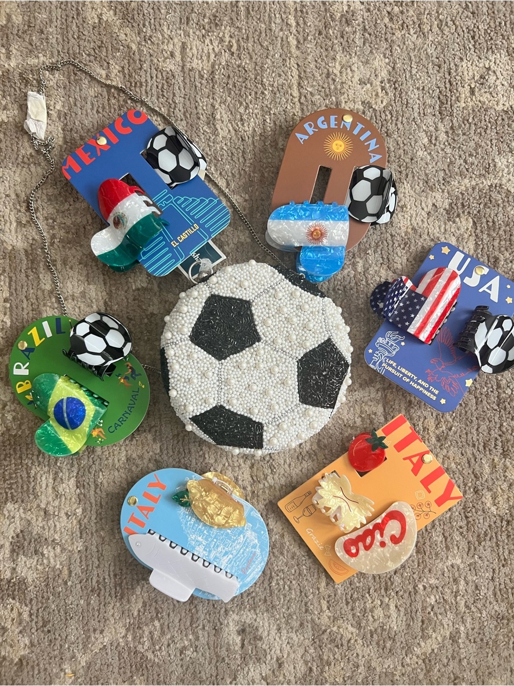 USA Flag & Soccer Hair Clips - Red, White, Blue, Black